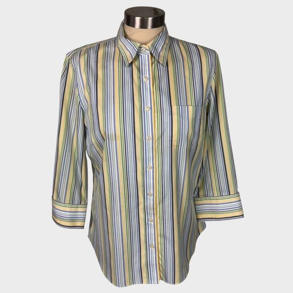 Lands' End Womens Size 10 Striped Button Front Blouse 3/4 Sleeve - Picture 1 of 7
